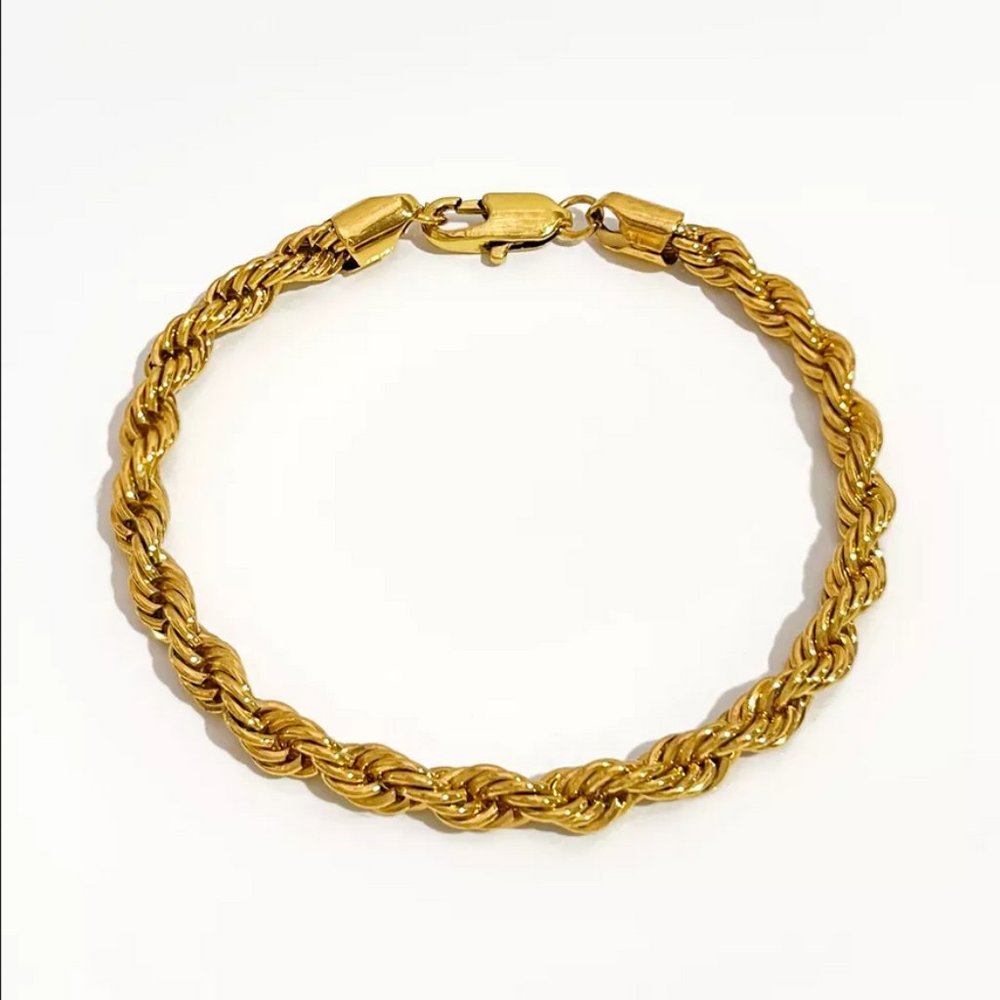 18K Gold Womens Braided Rope Bracelet 18 K Twisted Style Chain Jewelry 8" 8in